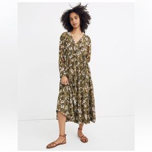 Madewell Cinch-Waist Tiered Midi Dress